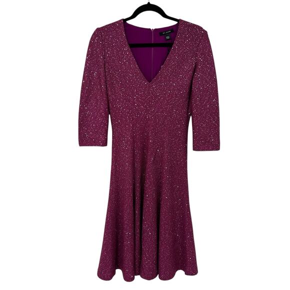 NWT St. John Ripe Berry Sequin Embellished 3/4 Sleeve V Neck Dress Womens 4 - Picture 1 of 8